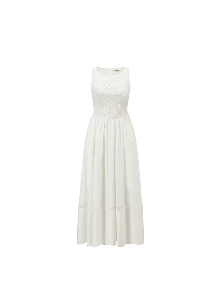 SHROENRO French Lace U-Neck Fitted Sleeveless Dress for Women