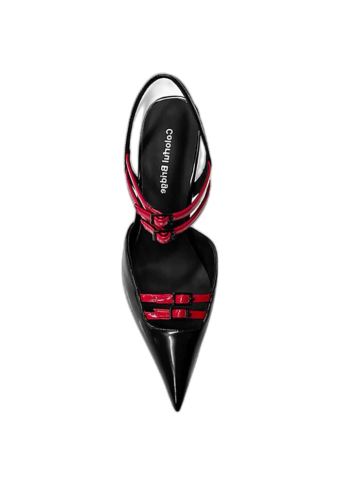 Women's Pointed-Toe High-Heel Fashion Sandals with Straps and Buckles and Open Back