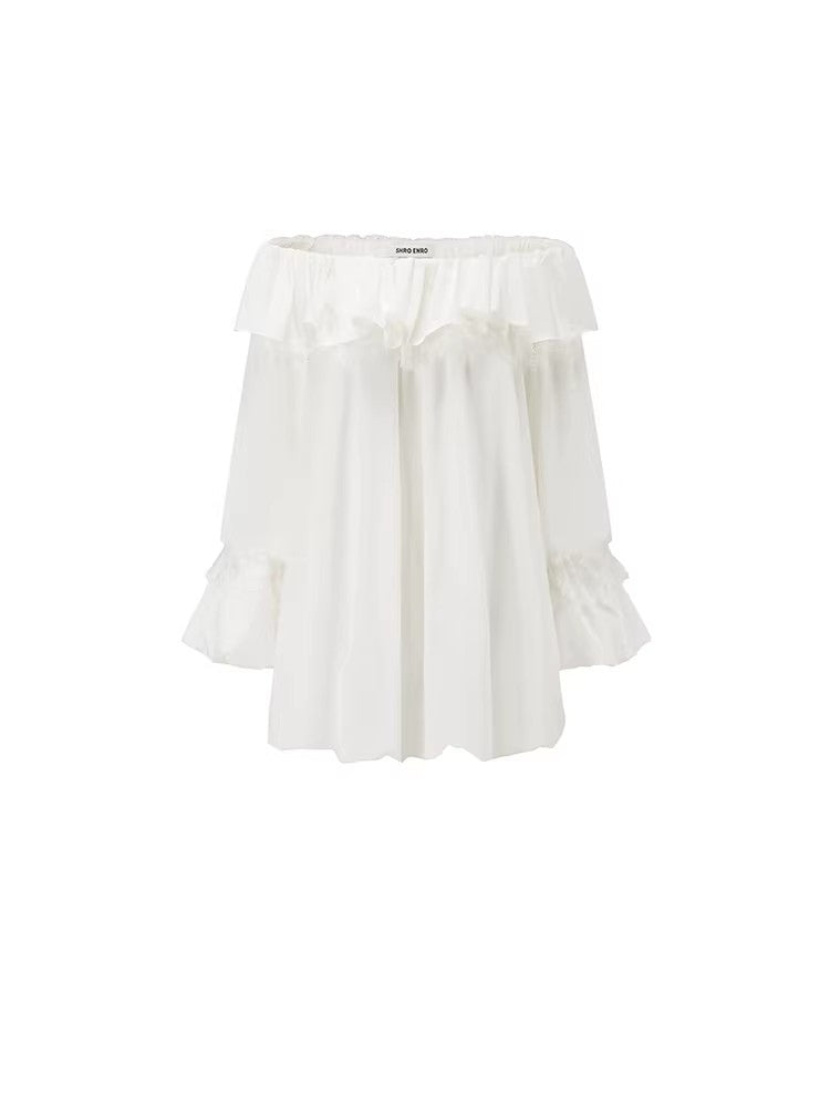 SHROENRO New Arrival: Elegant Off-the-Shoulder Lace-Paneled Bud-Print Dress for Women