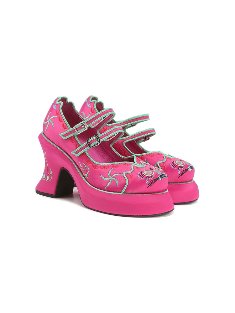 Tiger Head Platform Mary Jane Heels