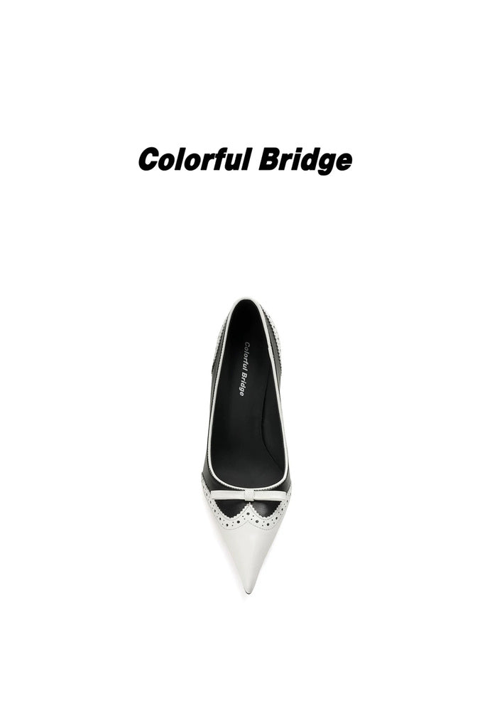 Brogue Stiletto Pumps 8.5CM Vintage Two-Tone Pointed Toe High Heels