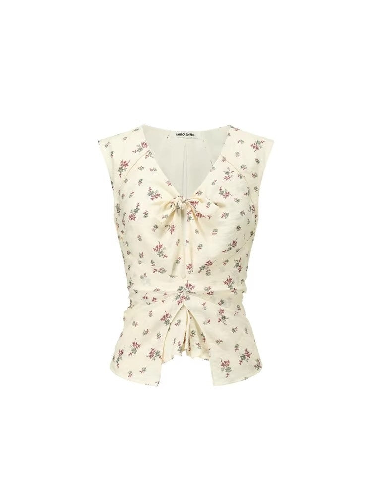 SHROENRO Collection: Fashionable V-neck Floral Print Top and Skirt Set, Just Like Bai Bingke's
