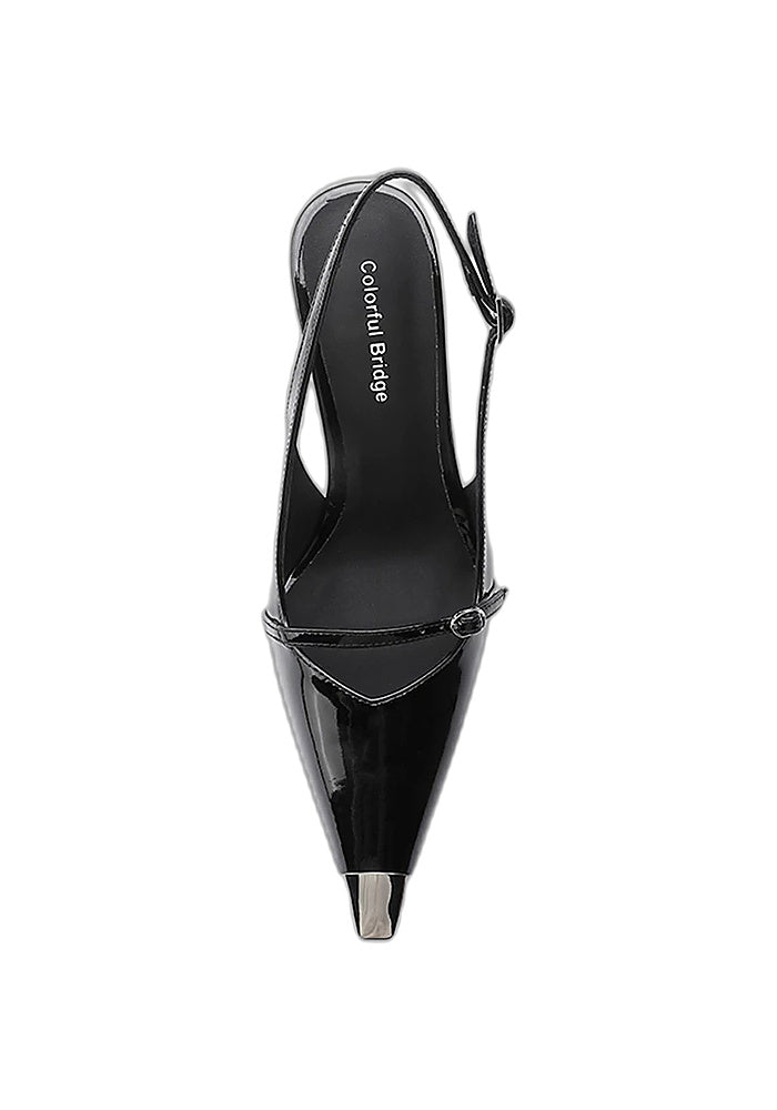 Patent Leather Slingback Pumps 10CM Geometric Triangle Sculpted Wedge Heel Metal Point Cap Avant-Garde Mary Jane Heels