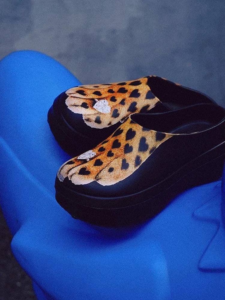 Leopard Cat-Paw Platform Clogs