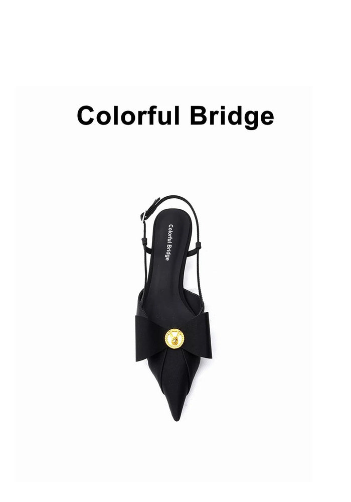 Mulberry Silk Bow Slingback Pumps 4.5CM Thin Metal Stiletto Heel Pointed Toe Luxury Dress Mules