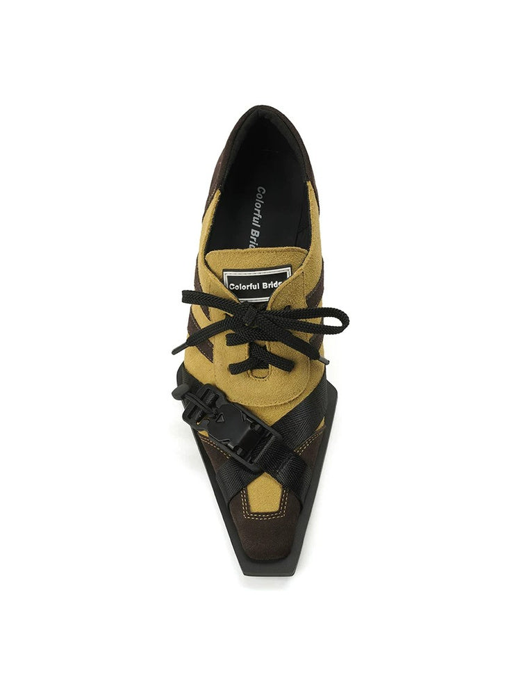 Contrast Lace-Up Block Heel Pumps