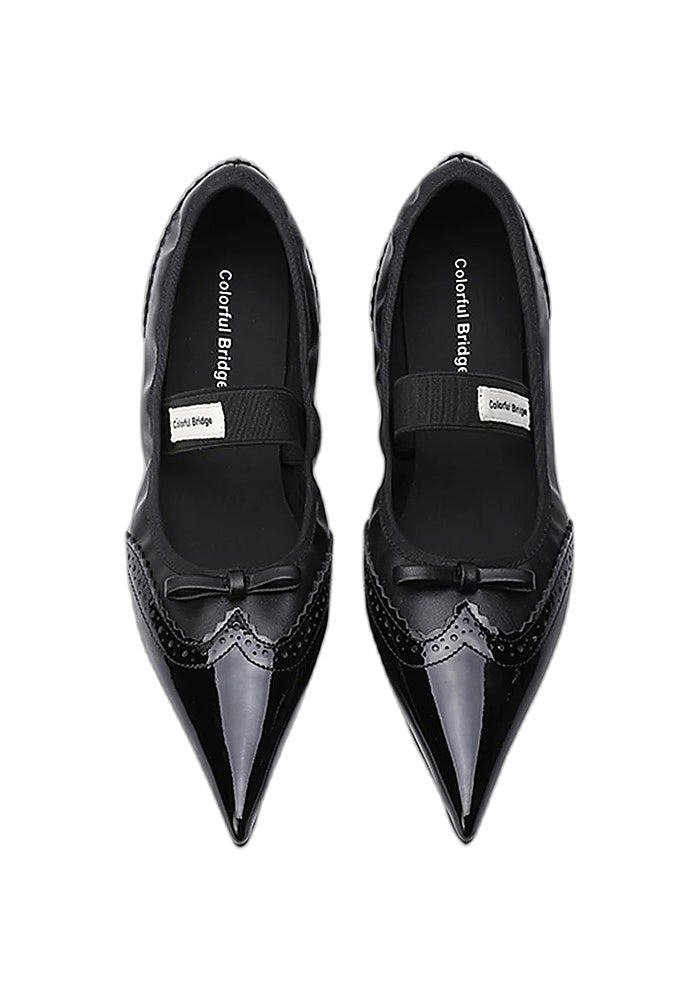 Patent Leather Mary Jane Flats 1CM Low Heel Gothic Baroque Hollow Pointed Toe Ballet Flat Shoes