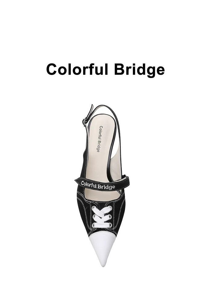Canvas Slingback Pumps 4.5CM Mini Sculpted Kitten Heel Sporty Pointed Toe Avant-Garde Mules