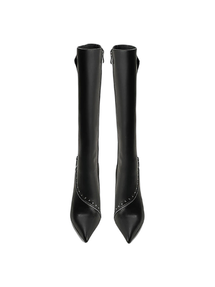 Studded Fold-Over Stiletto Knee Boots