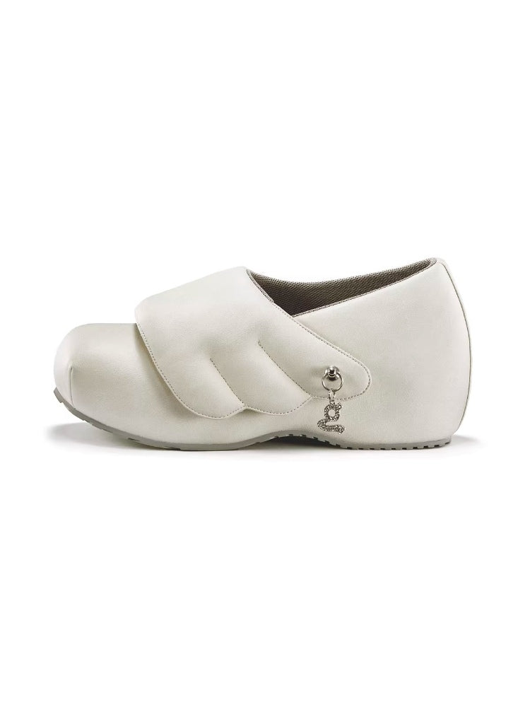 GRAPE Hotel Collection: Original Off-White Winged Velcro Loafers with Built-in Heels and Thick Soles