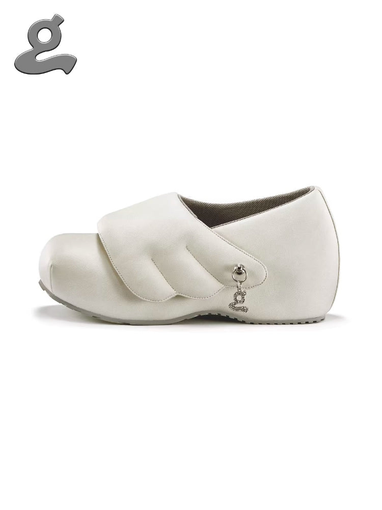 GRAPE Hotel Collection: Original Off-White Winged Velcro Loafers with Built-in Heels and Thick Soles