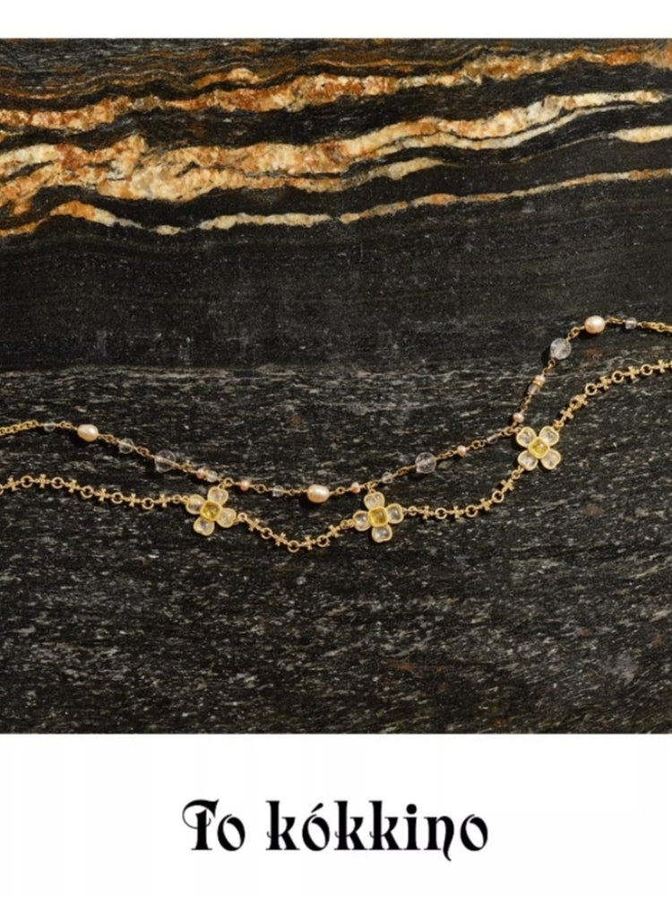tokokkino “Trajectory” Baroque-Style Gemstone Square Bow Short Necklace
