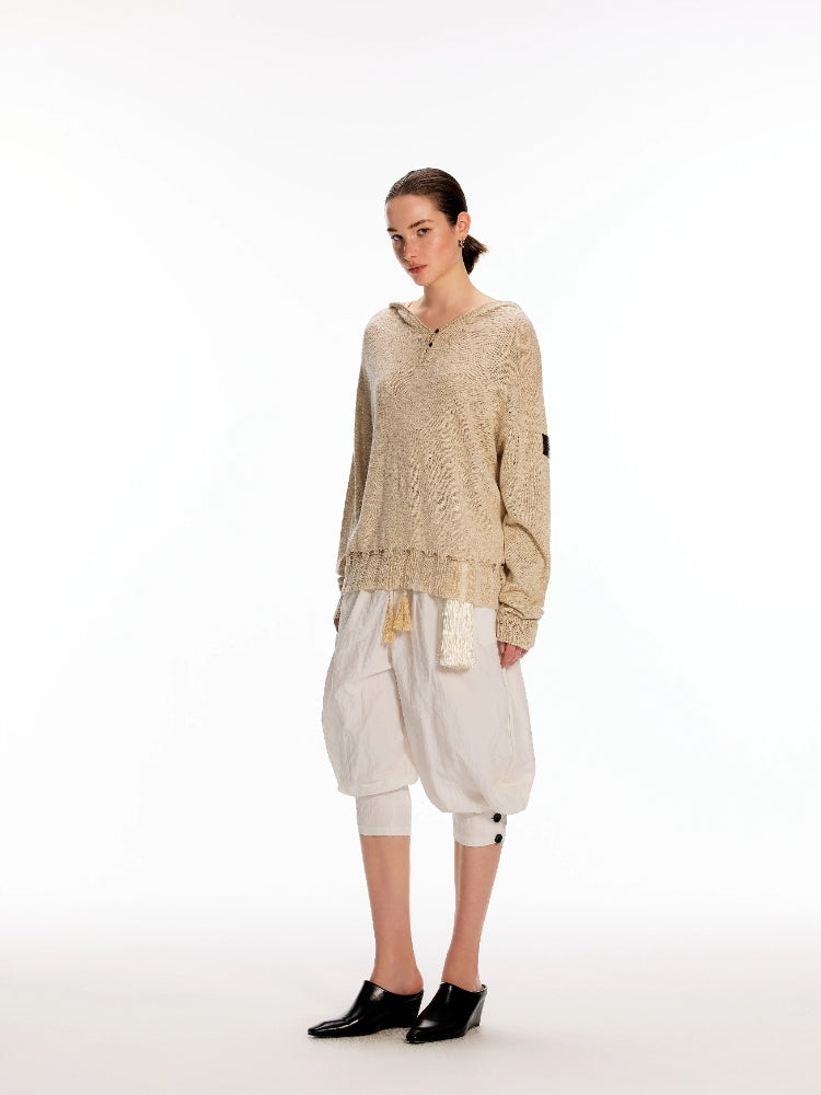 Dpercent Asymmetrical-Pocket, Textured Silk-Like, 7/8-Length, Wide-Leg, Relaxed-Fit, Stretch-Waist, Balloon Pants
