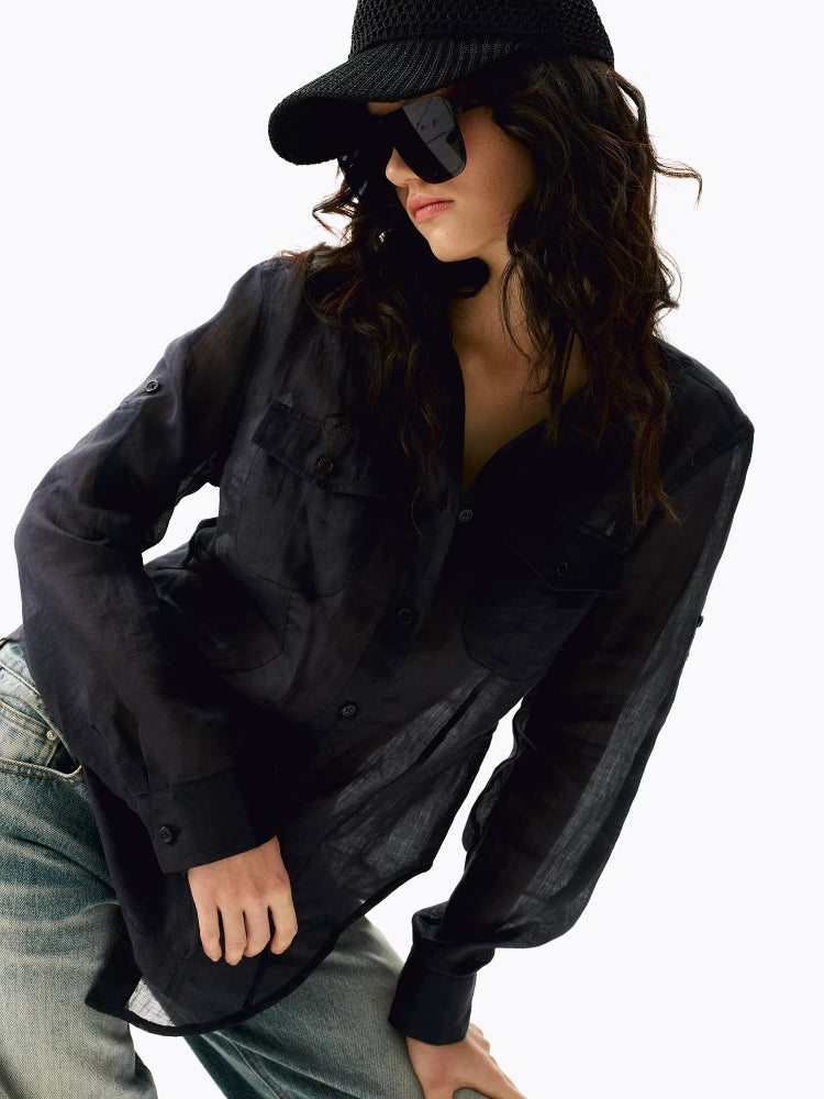 OZAPLUS 2AM POETRY 100% Ramie Shirt: Slightly Sheer, Cool, Lightweight, and Comfortable; Relaxed Fit with Rolled Sleeves; Ideal for Outdoor Activities and Sun Protection