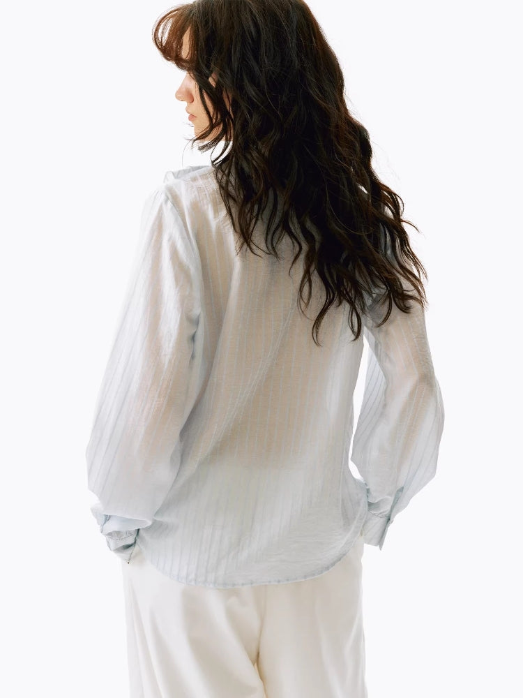 2AM POETRY Lyocell V-Neck Striped Sun-Protective Shirt: A French-inspired, relaxed-fit shirt