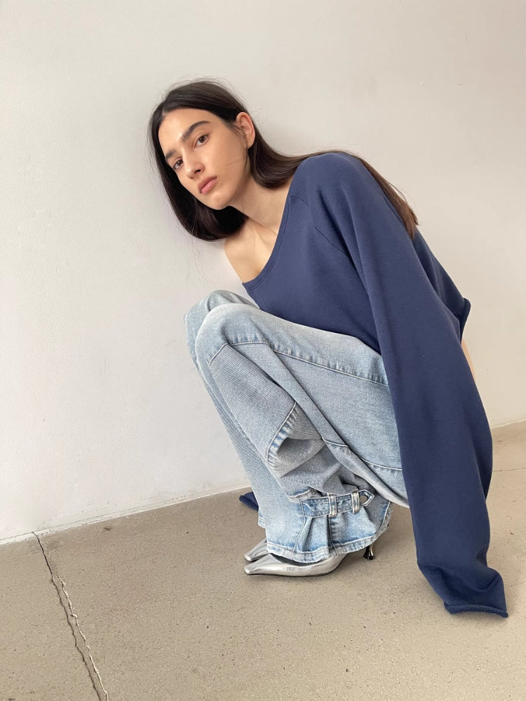 MEDIUM WELL One-Shoulder Cropped Sweatshirt