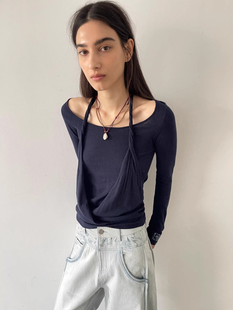 MEDIUM WELL Faux Layered Halter KnitTop