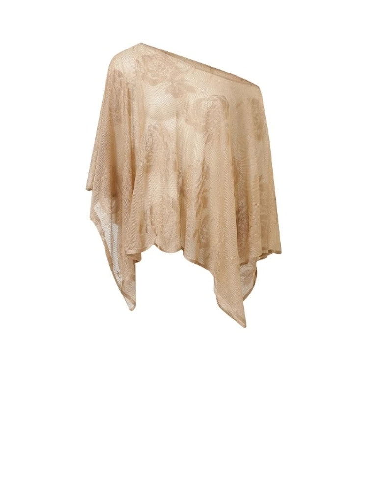 CNLEEWEI Double-Knit, Double-Layer Fabric Rose Jacquard Sheer Lustrous Gold-Threaded Woolen Shawl