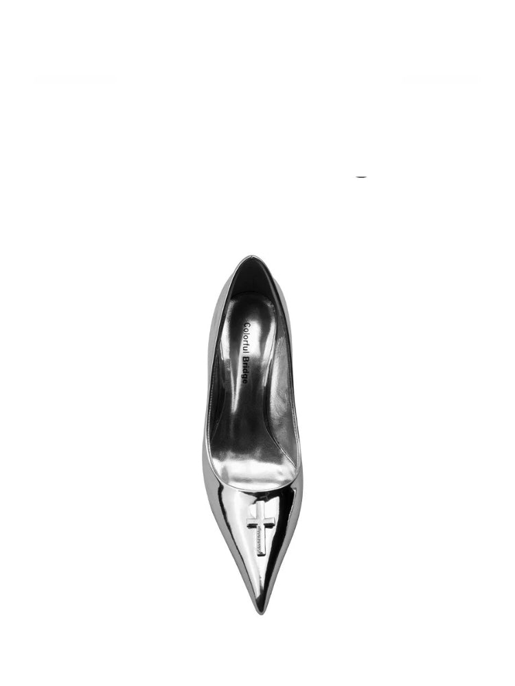 Colorful Bridge Silver Mirror Leather Wedge Heels
