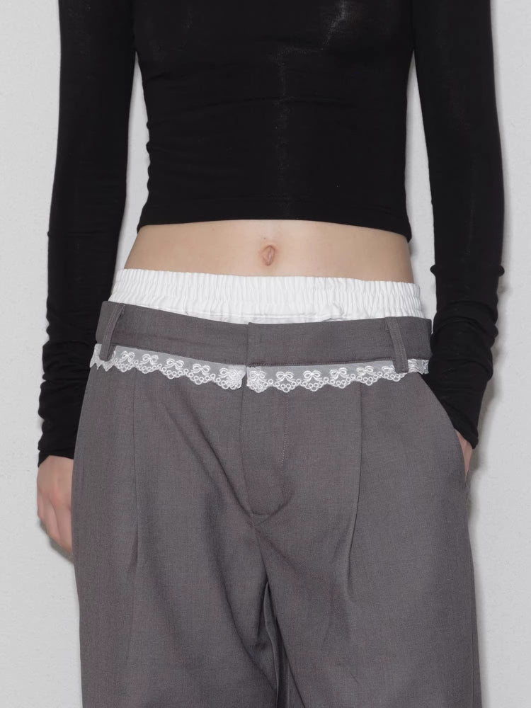 2AM POETRY Classy Escape Lace-Panel Relaxed-Fit Trousers