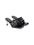 UBORYA Punk-Style Stiletto Sandals with Openwork Metal Accents, Perfect for Wearing with Skirts¡ªEasy-to-Wear, Chunky-Heeled Sandals