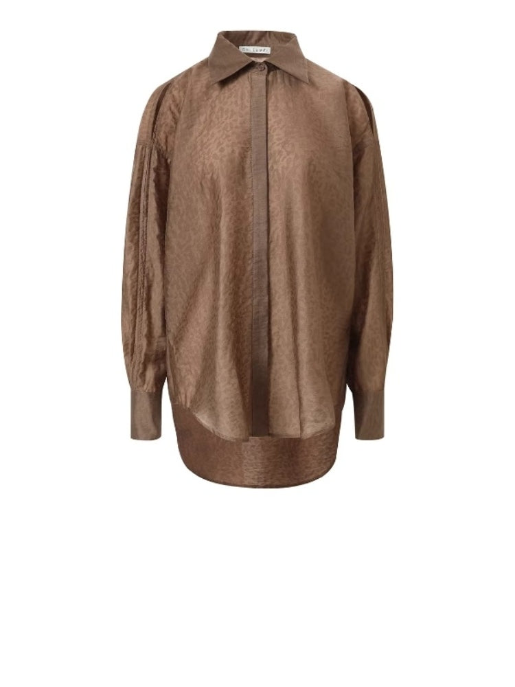 CNLEEWEI Anti-Wrinkle Leopard-Print Jacquard Loose-Fit Premium Long-Sleeve Shirt