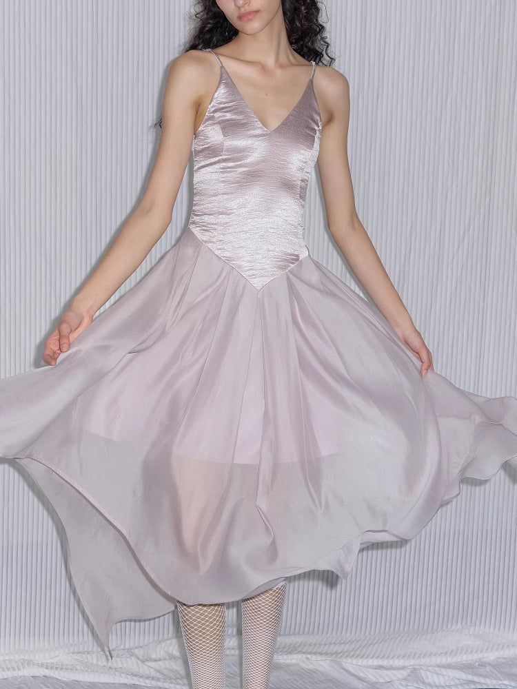 2AM POETRY Shimmering Textured Irregular-Petal Pleated Patchwork Pink-Purple Tulle Dress