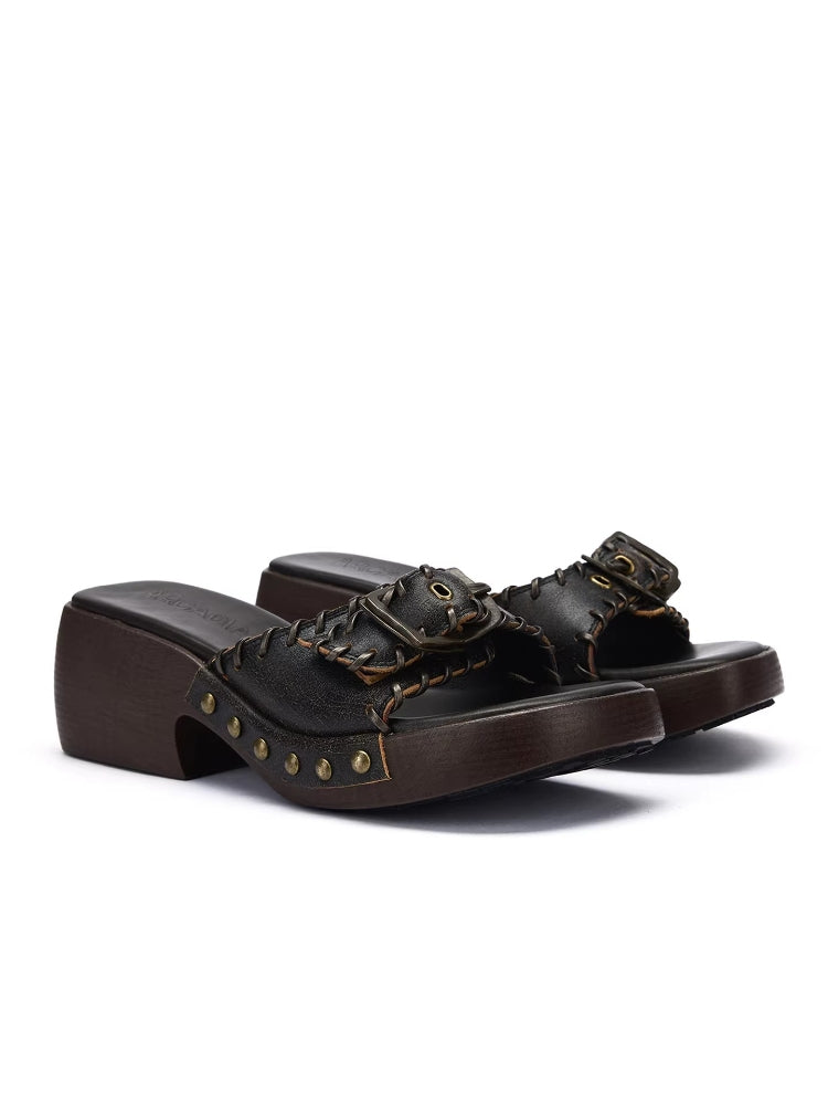 Arcadiagyal Original Design Woven Genuine Leather Platform Flip-Flops Toe Post Slippers Clogs