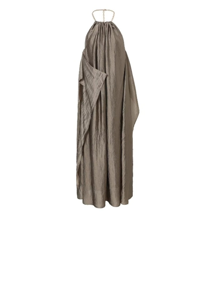 CNLEEWEI Detachable Chain-Strap Neckline-Cutout A-Line Dress