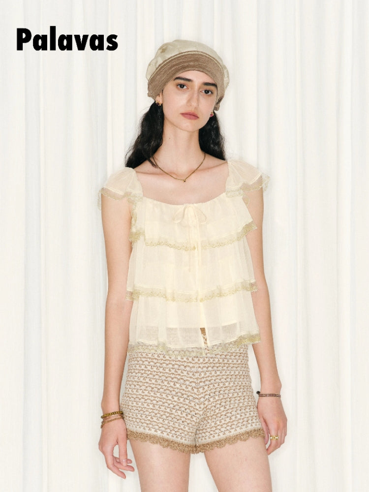 Tamil Day-to-Night Blouse: French Vintage Lace and Tulle Patchwork Blouse