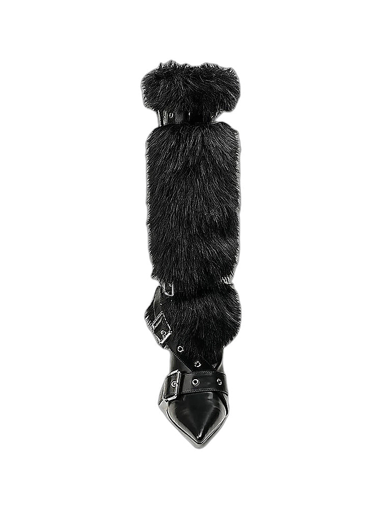 Night Hunt Faux-Fur Buckle Stiletto Boots