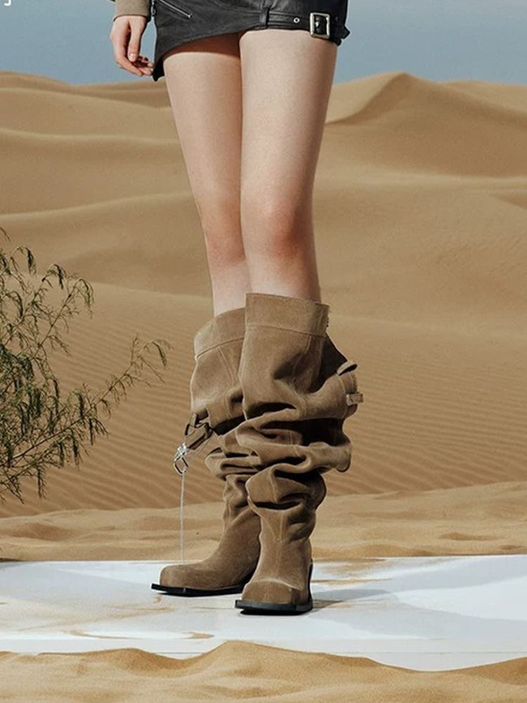 Slouchy Buckled Stiletto Knee Boots