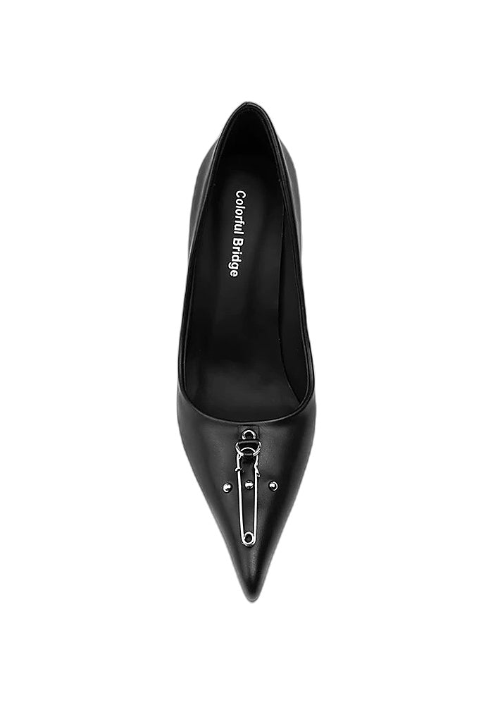 Women's High-Heeled Shoes with Cross-Motif Rivet Brooch Set