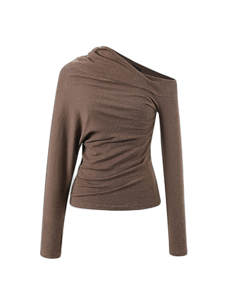 DPERCENT Asymmetric Off-Shoulder Draped Long-Sleeve Top