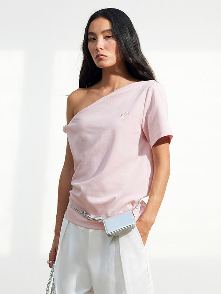 DPERCENT Asymmetric One-Shoulder Draped T-Shirt