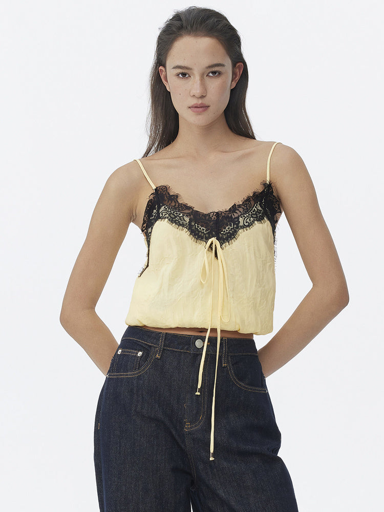 DPERCENT Lace-Trim Drawstring Camisole Top