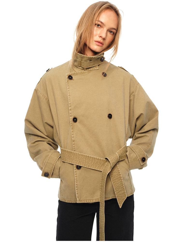 2AM POETRY Cropped Belted Cotton Trench Jacket - view 6