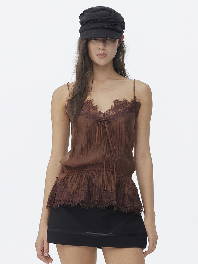 DPERCENT Lace-Trim Drawstring Camisole Top