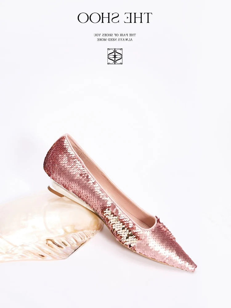 Designer Pointed-Toe Mermaid-Style Leather Sequin Wedding Shoes (High Heels and Low Heels) Ster