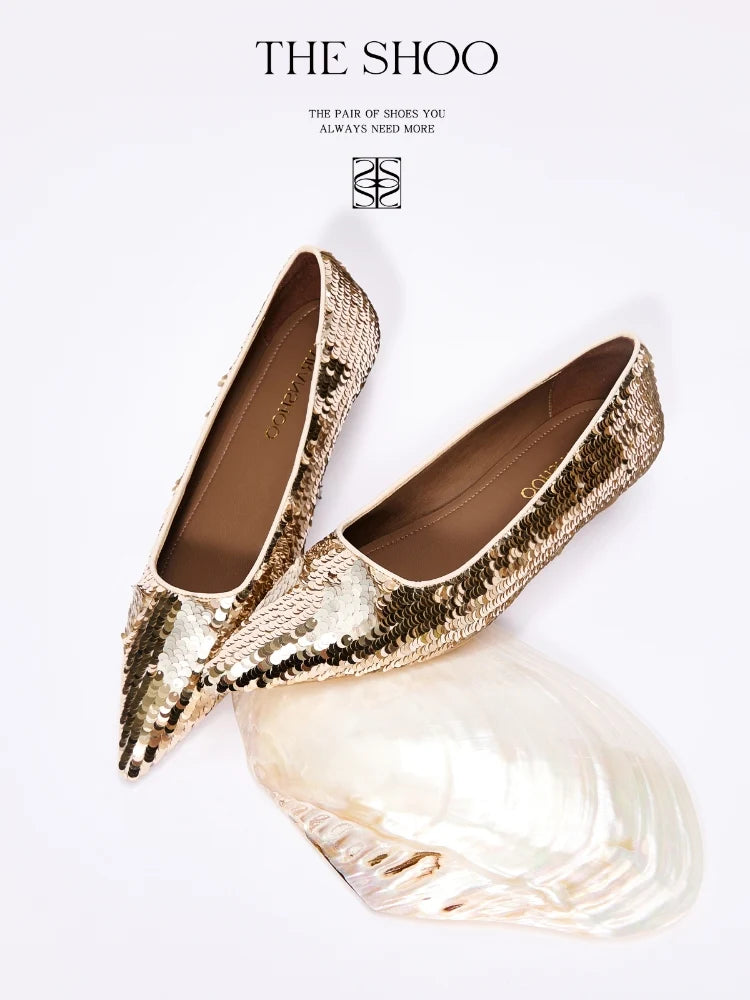 Designer Pointed-Toe Mermaid-Style Leather Sequin Wedding Shoes (High Heels and Low Heels) Ster