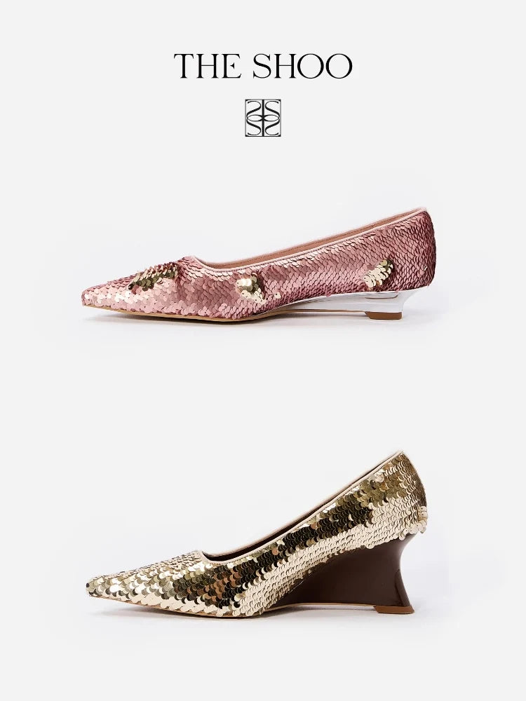 Designer Pointed-Toe Mermaid-Style Leather Sequin Wedding Shoes (High Heels and Low Heels) Ster