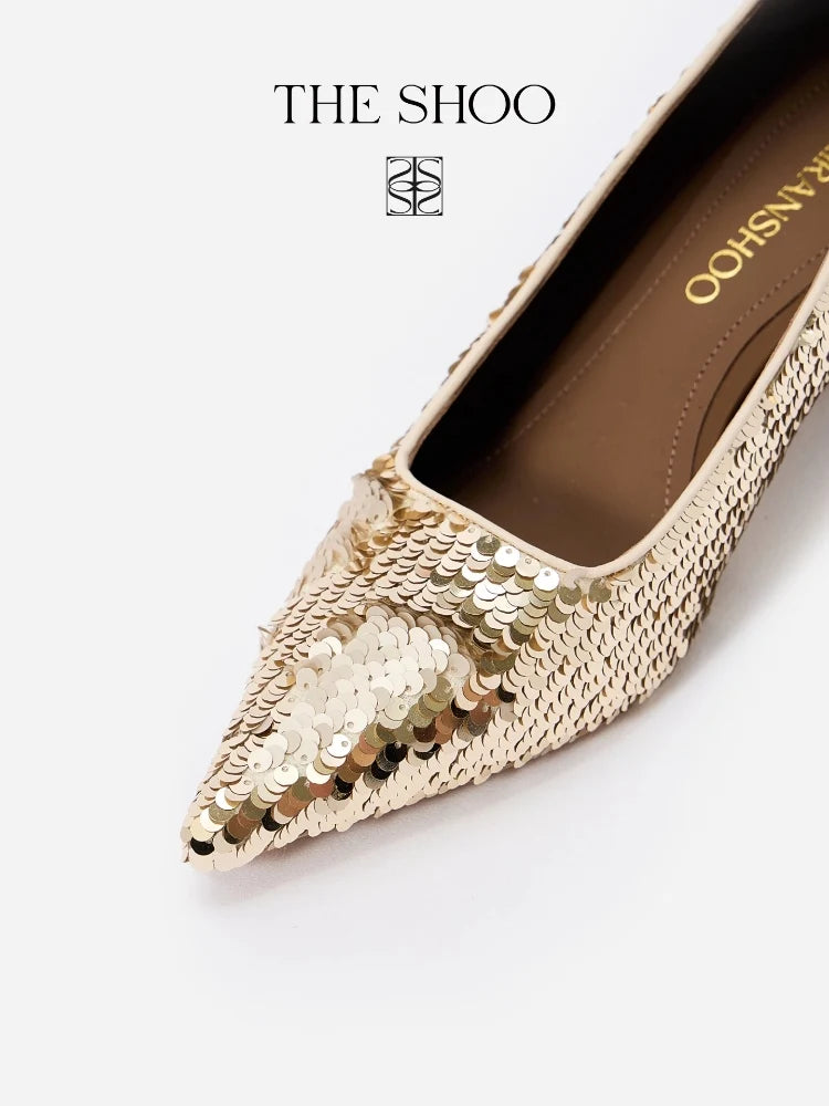 Designer Pointed-Toe Mermaid-Style Leather Sequin Wedding Shoes (High Heels and Low Heels) Ster