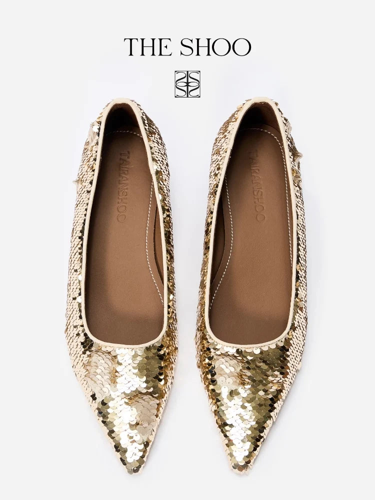 Designer Pointed-Toe Mermaid-Style Leather Sequin Wedding Shoes (High Heels and Low Heels) Ster