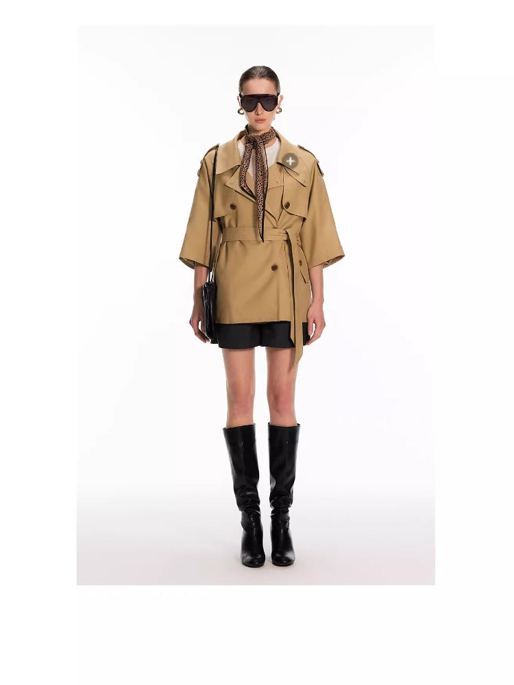 Dpercent Eco-Friendly White Faux Leather Trench Coat with Lapels