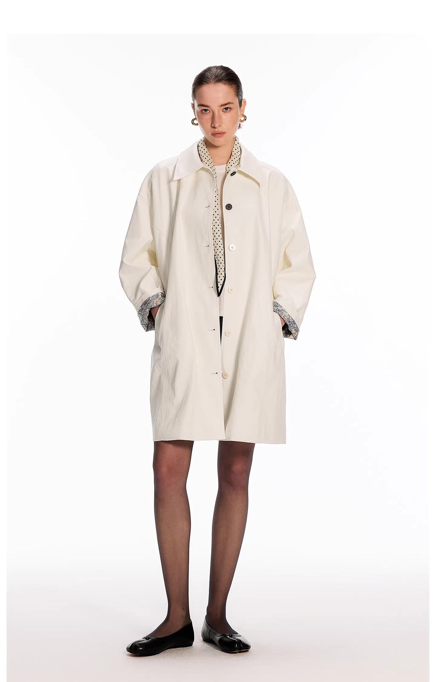 Dpercent Eco-Friendly White Faux Leather Trench Coat with Lapels