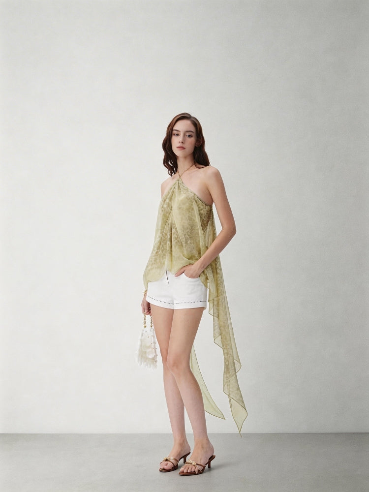 CNLEEWEI Casual Yet Sophisticated Off-the-Shoulder Leopard-Print Top