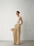 CNLEEWEI Luxury Detachable Floral Cape-Style Pleated Satin Blouse