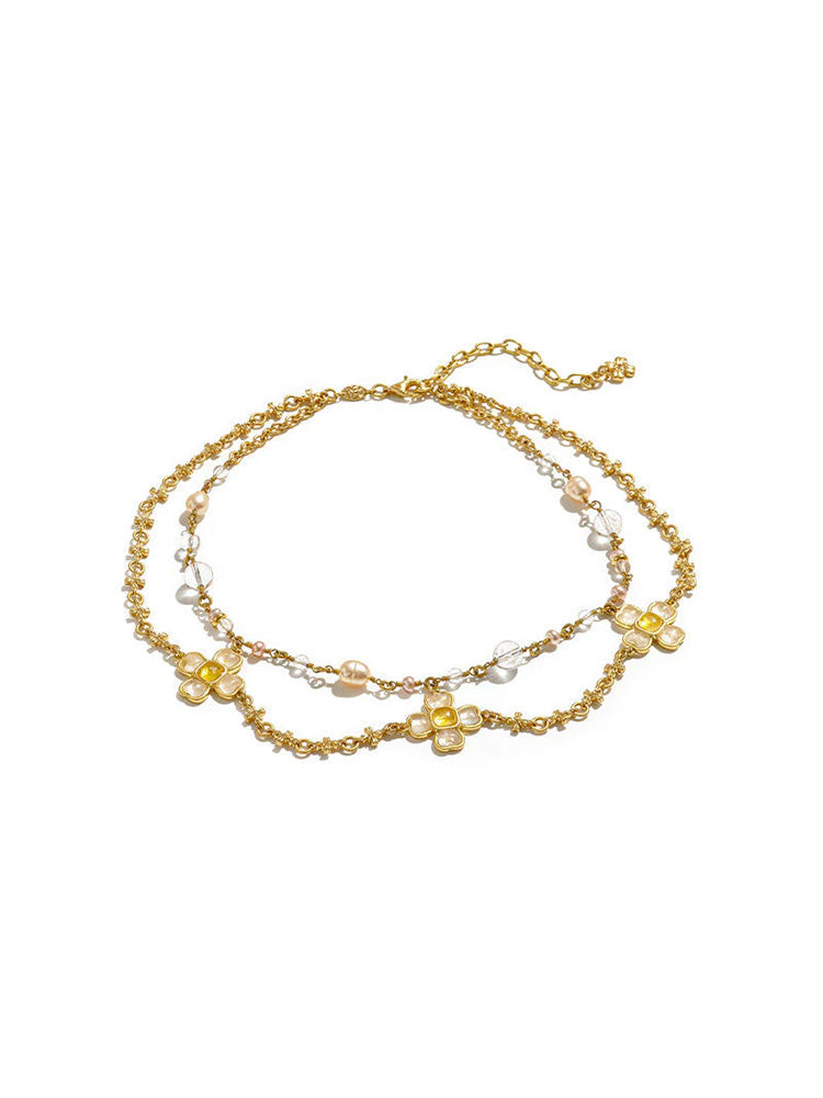 tokokkino “Trajectory” Baroque-Style Gemstone Square Bow Short Necklace