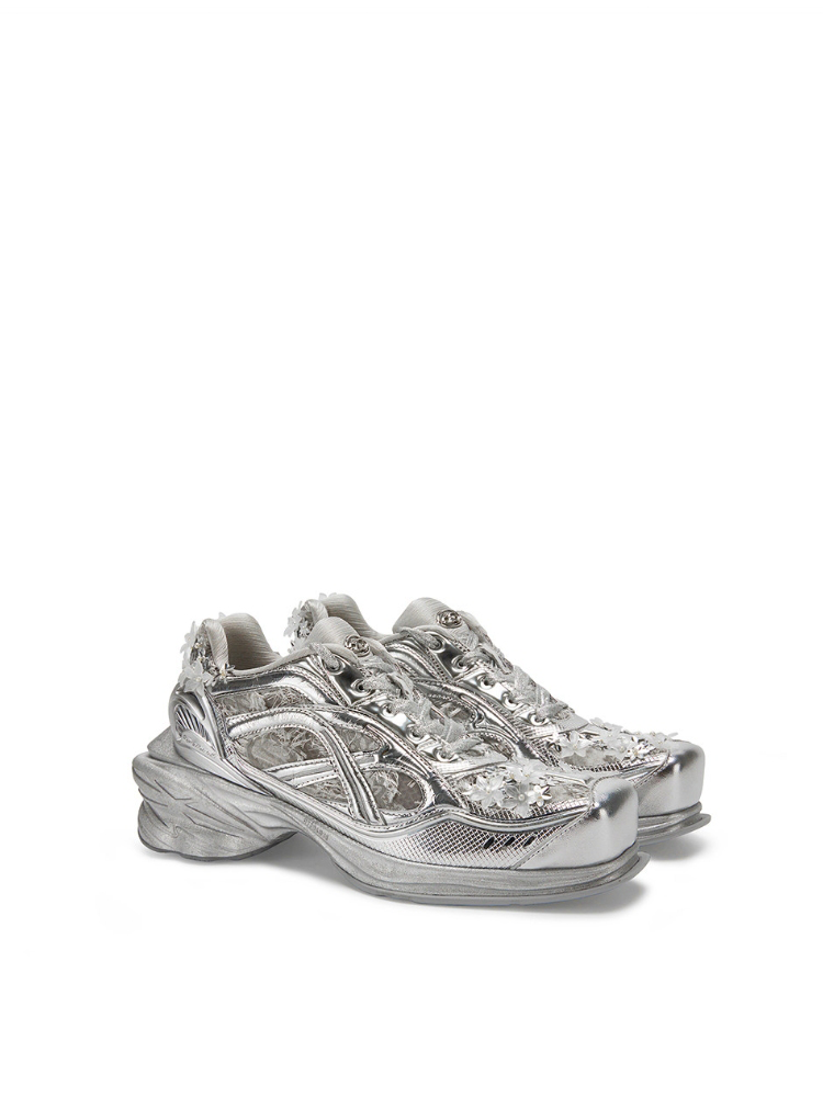 Limited Edition Silver Calfskin Soccer-Inspired Casual Sneakers
