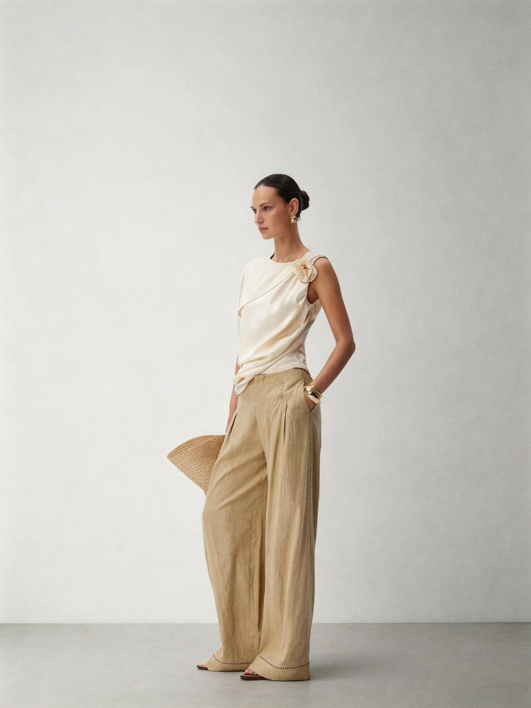 CNLEEWEI Old Money-Style Pleated Patchwork Skirt with Asymmetrical Hem, Chiffon Skirt